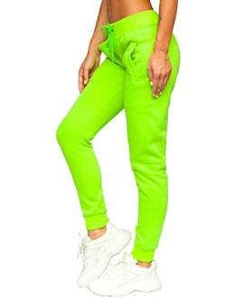 BOLF Damen Jogginghose Sporthose Freizeithose Trainingshose Sweathose Yogahose Sweatpants Baumwolle Hose Fitness Workout Basic Elastic J.Style CK-01 Grun-Neon S [F6F] von BOLF