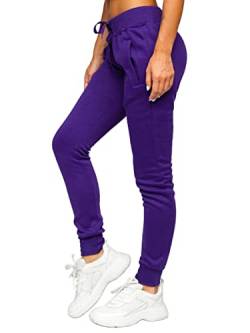 BOLF Damen Jogginghose Sporthose Freizeithose Trainingshose Sweathose Yogahose Sweatpants Baumwolle Hose Fitness Workout Basic Elastic J.Style CK-01 Violett XL [F6F] von BOLF