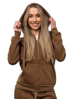 BOLF Damen Kapuzenpullover Reißverschluss Hoodie Sweatshirt mit Kapuze Pullover Pulli Langarmshirt Freizeit Sport Fitness Outdoor Casual Style J.Style W03B Braun S [A1A] von BOLF