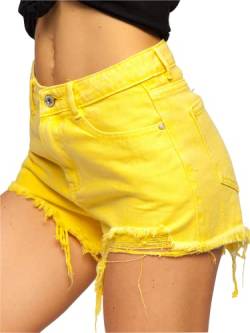 BOLF Damen Kurze Denim Shorts High Waist Zerrissenes Ripped Jeansshorts Bermuda Sommer Hotpants Distressed Freizeit Stretch Relaxed A63 Gelb M [G7G] von BOLF