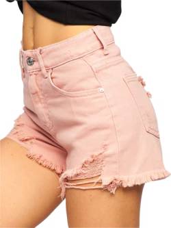 BOLF Damen Kurze Denim Shorts High Waist Zerrissenes Ripped Jeansshorts Bermuda Sommer Hotpants Distressed Freizeit Stretch Relaxed A63 Rosa M [G7G] von BOLF