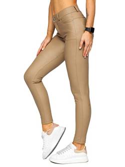 BOLF Damen Leggings Kunstleder High Waist Lederimitation Skinny Leder Optik Hoch Taillierte Sexy Hüfthose DM850 Beige L [F6F] von BOLF