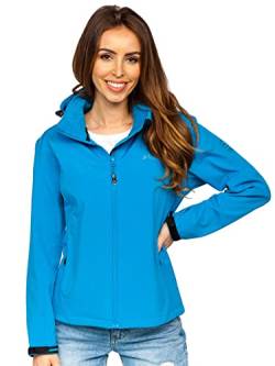 BOLF Damen Softshelljacke Übergangsjacke mit Kapuze Regenjacke Funktionsjacke Winddicht Wasserdicht Sportjacke Trekkingjacke Atmungsaktiv Outdoor Style AB056 Blau L [D4D] von BOLF