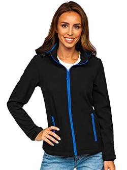 BOLF Damen Softshelljacke Übergangsjacke mit Kapuze Regenjacke Funktionsjacke Winddicht Wasserdicht Sportjacke Trekkingjacke Atmungsaktiv Outdoor Style J.STYLE HH018 Schwarz-Blau S [D4D] von BOLF