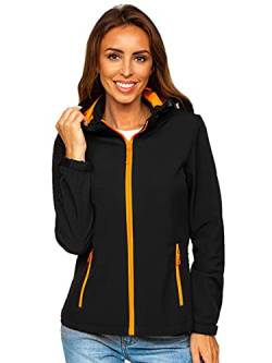 BOLF Damen Softshelljacke Übergangsjacke mit Kapuze Regenjacke Funktionsjacke Winddicht Wasserdicht Sportjacke Trekkingjacke Atmungsaktiv Outdoor Style J.Style HH018 Schwarz-Orange L [D4D] von BOLF