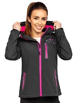 BOLF Damen Softshelljacke Übergangsjacke mit Kapuze Regenjacke Funktionsjacke Winddicht Wasserdicht Sportjacke Trekkingjacke Atmungsaktiv Outdoor Style J.STYLE HH027 Dunkelgrau S [D4D] von BOLF