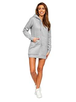 BOLF Damen Sweatkleid Lang Sweatshirt Longshirt Oversize Hoodie Tunika Sportkleid Kapuzenpullover Kapuzenkleid Weich Und Bequem Hochwertiger Baumwollmischung Basic YS10003 Grau M [A1A] von BOLF