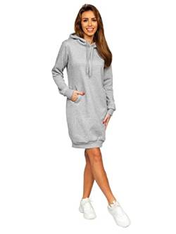 BOLF Damen Sweatkleid Lang Sweatshirt Longshirt Oversize Hoodie Tunika Sportkleid Kapuzenpullover Kapuzenkleid Weich Und Bequem Hochwertiger Baumwollmischung Basic YS10005 Grau M [A1A] von BOLF