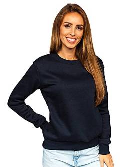 BOLF Damen Sweatshirt Pullover ohne Kapuze Basic Langarmshirt Top Baumwollmischung Pulli Rundhals-Ausschnitt Sweater Farbvarianten Sportlich Fitness J.Style W01 Dunkelblau L [A1A] von BOLF