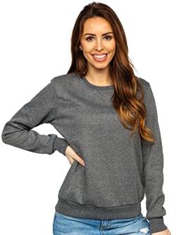 BOLF Damen Sweatshirt Pullover ohne Kapuze Basic Langarmshirt Top Baumwollmischung Pulli Rundhals-Ausschnitt Sweater Farbvarianten Sportlich Fitness J.Style W01 Dunkelgrau XL [A1A] von BOLF