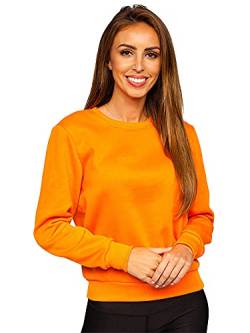 BOLF Damen Sweatshirt Pullover ohne Kapuze Basic Langarmshirt Top Baumwollmischung Pulli Rundhals-Ausschnitt Sweater Farbvarianten Sportlich Fitness J.Style W01 Orange M [A1A] von BOLF