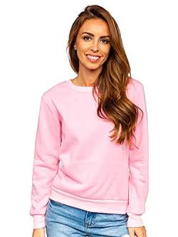 BOLF Damen Sweatshirt Pullover ohne Kapuze Basic Langarmshirt Top Baumwollmischung Pulli Rundhals-Ausschnitt Sweater Farbvarianten Sportlich Fitness J.Style W01 Rosa S [A1A] von BOLF