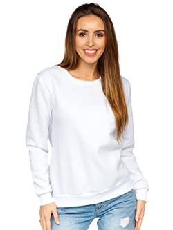 BOLF Damen Sweatshirt Pullover ohne Kapuze Basic Langarmshirt Top Baumwollmischung Pulli Rundhals-Ausschnitt Sweater Farbvarianten Sportlich Fitness J.Style W01 Weiß L [A1A] von BOLF