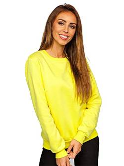 BOLF Damen Sweatshirt Pullover ohne Kapuze Basic Langarmshirt Top Baumwollmischung Pulli Rundhals-Ausschnitt Sweater Farbvarianten Sportlich Fitness W01 Gelb L [A1A] von BOLF