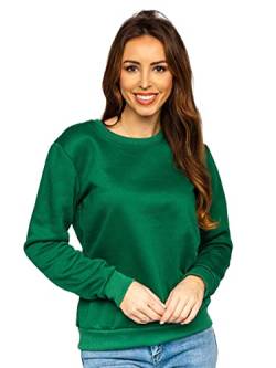 BOLF Damen Sweatshirt Pullover ohne Kapuze Basic Langarmshirt Top Baumwollmischung Pulli Rundhals-Ausschnitt Sweater Farbvarianten Sportlich Fitness W01 Grün L [A1A] von BOLF