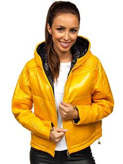 BOLF Damen Übergangsjacke Steppjacke Reißverschluss Outdoorjacke Schuljacke Classic Hoodie Freizeitjacke Herbst Style S-WEST B9553 Gelb XXL [4D4] von BOLF