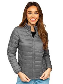 BOLF Damen Übergangsjacke Steppjacke Stehkragen Daunenjacke Reißverschluss Sportjacke Zip Wärme Freizeit Sport Basic Outdoor Casual Style 1141 Grau XL [D4D] von BOLF