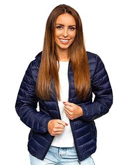 BOLF Damen Übergangsjacke Steppjacke mit Kapuze Daunenjacke Reißverschluss Sportjacke Zip Wärme Freizeit Outdoor Basic Casual Style M23036 Dunkelblau L [D4D] von BOLF