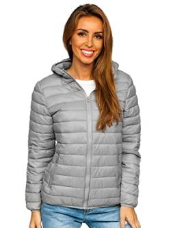 BOLF Damen Übergangsjacke Steppjacke mit Kapuze Daunenjacke Reißverschluss Sportjacke Zip Wärme Freizeit Outdoor Basic Casual Style M23036 Grau L [D4D] von BOLF