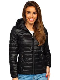 BOLF Damen Übergangsjacke Steppjacke mit Kapuze Daunenjacke Reißverschluss Sportjacke Zip Wärme Freizeit Outdoor Basic Casual Style R9769 Schwarz XL [D4D] von BOLF