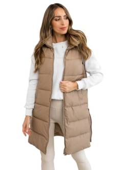 BOLF Damen Weste Bodywarmer Steppweste Daunenweste Funktionsweste Vest Ärmellose Sportweste Kapuzenweste Wärme Freizeit Outdoor Slim Fit Modellauswahl B8212 Beige XL [U1U] von BOLF