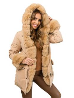 BOLF Damen Winterjacke Parka Gefüttert mit Kunstfell Kapuze Wintermantel Lange Steppjacke Daunenjacke Puffermantel Sportjacke Warm Gefüttert Freizeit Outdoor Casual Style 16M9062 Beige XL [D4D] von BOLF