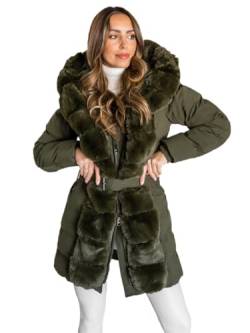 BOLF Damen Winterjacke Parka Gefüttert mit Kunstfell Kapuze Wintermantel Lange Steppjacke Daunenjacke Puffermantel Sportjacke Warm Gefüttert Freizeit Outdoor Casual Style 5M3158 Khaki L [D4D] von BOLF