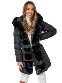 BOLF Damen Winterjacke Parka Gefüttert mit Kunstfell Kapuze Wintermantel Lange Steppjacke Daunenjacke Puffermantel Sportjacke Warm Gefüttert Freizeit Outdoor Casual Style 5M3158 Schwarz L [D4D] von BOLF