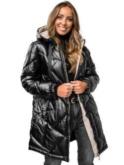 BOLF Damen Winterjacke Parka Gefüttert mit Kunstfell Kapuze Wintermantel Lange Steppjacke Daunenjacke Puffermantel Sportjacke Warm Gefüttert Freizeit Outdoor Casual Style 5M3189 Schwarz L [D4D] von BOLF