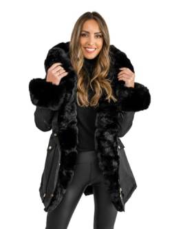 BOLF Damen Winterjacke Parka Gefüttert mit Kunstfell Kapuze Wintermantel Lange Steppjacke Daunenjacke Puffermantel Sportjacke Warm Gefüttert Freizeit Outdoor Casual Style B553 Schwarz XL [D4D] von BOLF