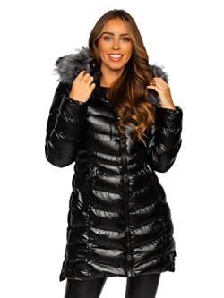 BOLF Damen Winterjacke Parka Wintermantel Lange Daunenjacke Steppjacke mit Kunstfell Kapuze Puffermantel Sportjacke Warm Gefüttert Freizeit Outdoor Casual Style 7076 Schwarz XL [D4D] von BOLF