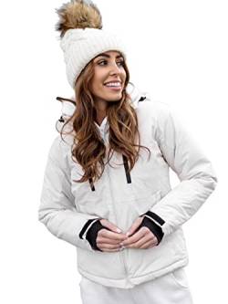 BOLF Damen Winterjacke Skijacke Snowboardjacke Schneejacke mit Kapuze Schneefang Bündchen Winddicht Wasserdicht Atmungsaktiv Outdoor Sport Style HH012 Weiss L [D4D] von BOLF