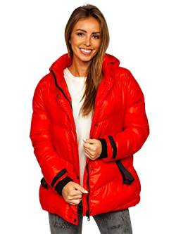 BOLF Damen Winterjacke Steppjacke mit Kapuze Daunenjacke Reißverschluss Sportjacke Zip Wärme Freizeit Outdoor Basic Casual Style 23065 Rot S [D4D] von BOLF