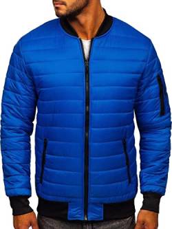 BOLF Herren Bomberjacke Leichte Übergangsjacke mit Stehkragen Steppjacke Fliegerjacke Pilotenjacke College Jacke Baseball Freizeitjacke Blouson J.STYLE MY-02 Blau XXL [4D4] von BOLF