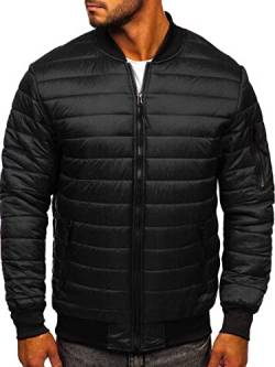 BOLF Herren Bomberjacke Leichte Übergangsjacke mit Stehkragen Steppjacke Fliegerjacke Pilotenjacke College Jacke Baseball Freizeitjacke Blouson J.STYLE MY-02 Schwarz L [4D4] von BOLF