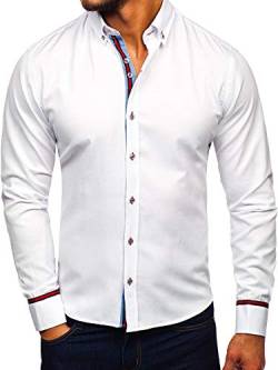 BOLF Herren Hemd Elegant Langarm Bussines Slim Fit Knopfleiste Casual Style 5801-A Weiß M [2B2] von BOLF