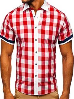 BOLF Herren Hemd Kurzarm Trachtenhemd Karohemd Freizeithemd Slim Fit Kariert Baumwollmischung Sommer Casual Style 8901 Rot L [2B2] von BOLF