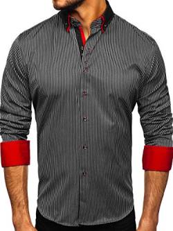 BOLF Herren Hemd Langarm Button-Down Kragen Slim Fit Streifen Muster Casual Style 2751 Schwarz M [2B2] von BOLF