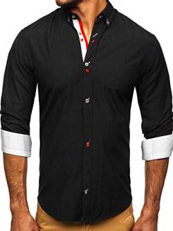 BOLF Herren Hemd Langarm Elegant Business-Shirt Freizeithemd Button Down Bügelleicht Farbwahl Unifarben Einfarbig Basic Casual 20710 Schwarz XL [2B2] von BOLF