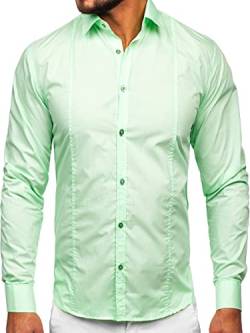 BOLF Herren Hemd Langarm Freizeithemd Langarmhemd Elegant Business Party Bügelleicht Farbwahl Classic Basic Slim Fit Casual Style 6944 Mint XL [2B2] von BOLF