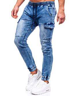 BOLF Herren Jeans Jogger Cargohose Denim Style Sweathose Jogg Used Look Jeanspants Destroyed Freizeit Casual Style Slim Fit Narrow Leg MP0058B Dunkelblau XL [6F6] von BOLF