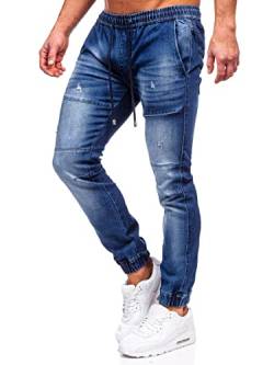 BOLF Herren Jeans Jogger Cargohose Denim Style Sweathose Jogg Used Look Jeanspants Destroyed Freizeit Casual Style Slim Fit Narrow Leg MP0078BS Dunkelblau S [6F6] von BOLF