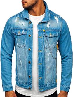 BOLF Herren Jeansjacke Übergangsjacke Trucker Jacket Hoodie Schuljacke Sherpa Jacke Kapuzenjacke Freizeitjacke Denim Vintage Classic 3-4 Blau L [4D4] von BOLF