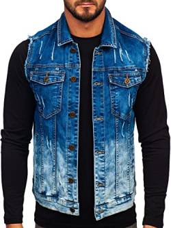 BOLF Herren Jeansweste mit Stehkragen Steppweste Bodywarmer Daunenweste Übergangsjacke Ärmellose Jeans Denim Jacket Freizeit Retro Outdoor Style Basic Casual Style G112 Dunkelblau M [4D4] von BOLF