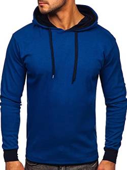 BOLF Herren Kapuzenpullover Hoodie Sweatshirt mit Kapuze Pullover Pulli Langarmshirt Freizeit Sport Fitness Outdoor Casual Style 145380 Indigo L [1A1] von BOLF