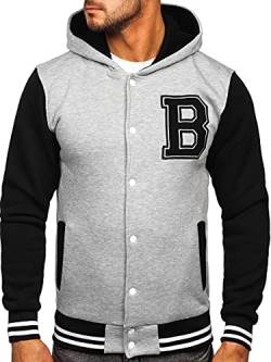 BOLF Herren Kapuzenpullover Hoodie Sweatshirt mit Kapuze Pullover Pulli Langarmshirt Print Aufdruck Motiv Freizeit Sport Fitness Outdoor Casual Style 07 Grau XXL [1A1] von BOLF