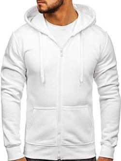 BOLF Herren Kapuzenpullover Hoodie Sweatshirt mit Kapuze Reißverschluss Pullover Pulli Langarmshirt Freizeit Sport Fitness Outdoor Casual Style 2008 Weiss XL [1A1] von BOLF