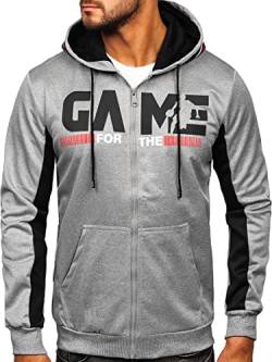 BOLF Herren Kapuzenpullover Hoodie Sweatshirt mit Kapuze und Reißverschluss Kapuzenjacke Sweatjacke Zip Print Aufdruck Motiv Freizeit Sport Fitness Outdoor Casual Style HY961 Grau XXL [1A1] von BOLF