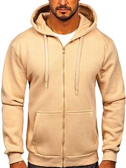 BOLF Herren Kapuzenpullover Reißverschluss Hoodie Sweatshirt mit Kapuze Pullover Pulli Langarmshirt Freizeit Sport Fitness Outdoor Casual Style 2008 Beige L [1A1] von BOLF