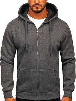 BOLF Herren Kapuzenpullover Reißverschluss Hoodie Sweatshirt mit Kapuze Pullover Pulli Langarmshirt Freizeit Sport Fitness Outdoor Casual Style 2008 Dunkelgrau XXL [1A1] von BOLF